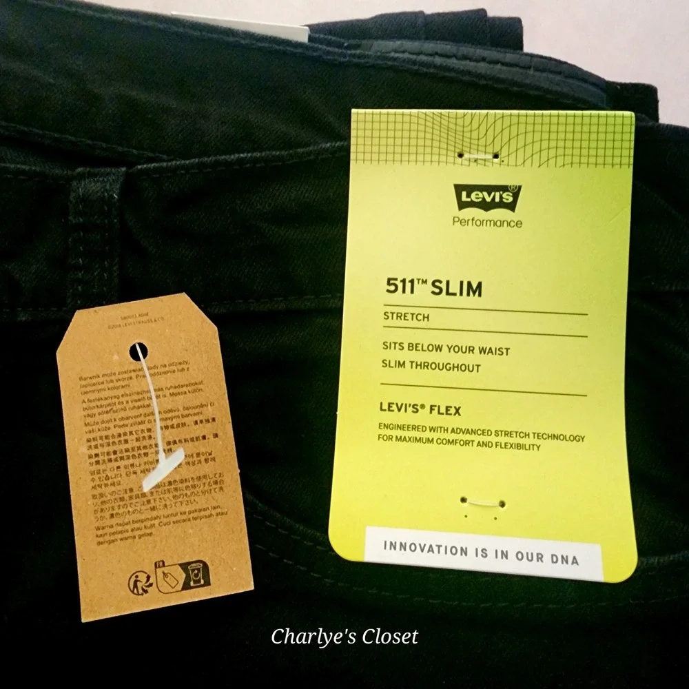 Levi's 511 Slim Straight Jeans Mens 36x34 Black NEW Stretch Flex Denim 045113096